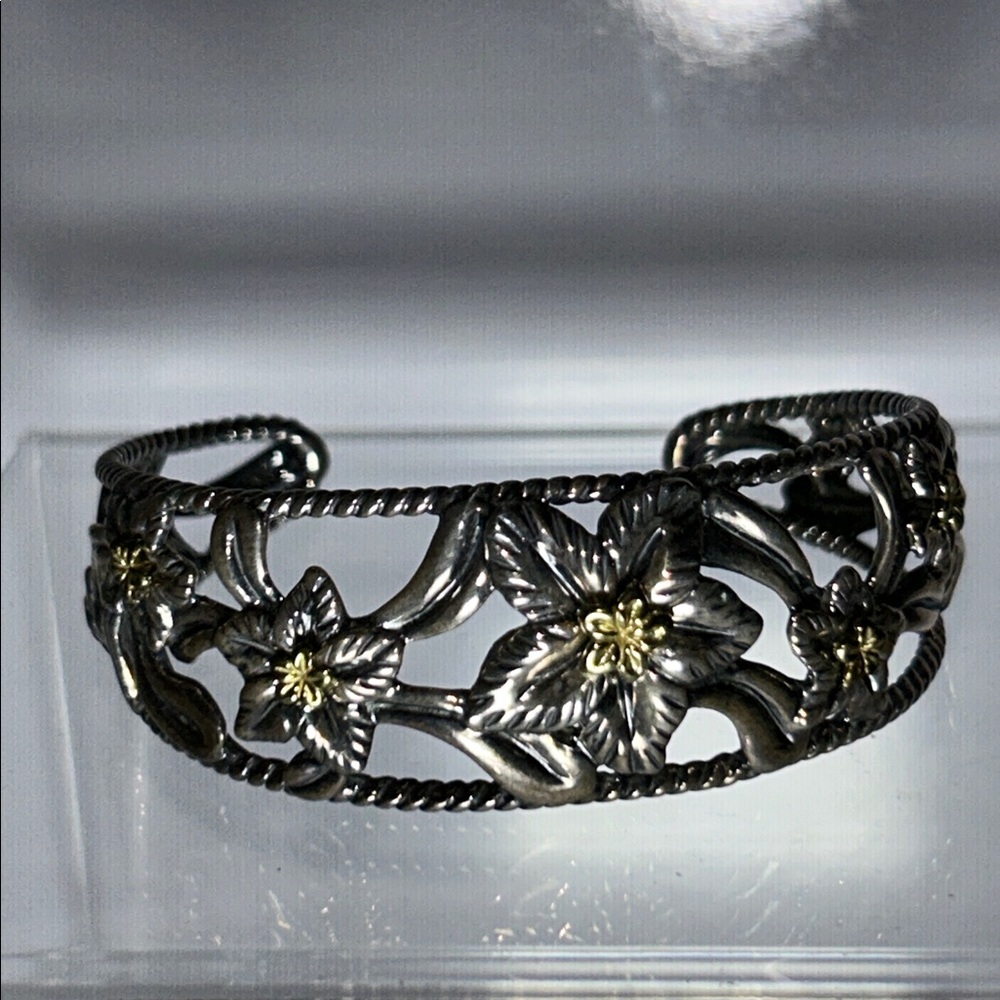 NWOT Vintage Carolyn Pollack Sterling Silver Plumeria Flower Cuff Bracelet